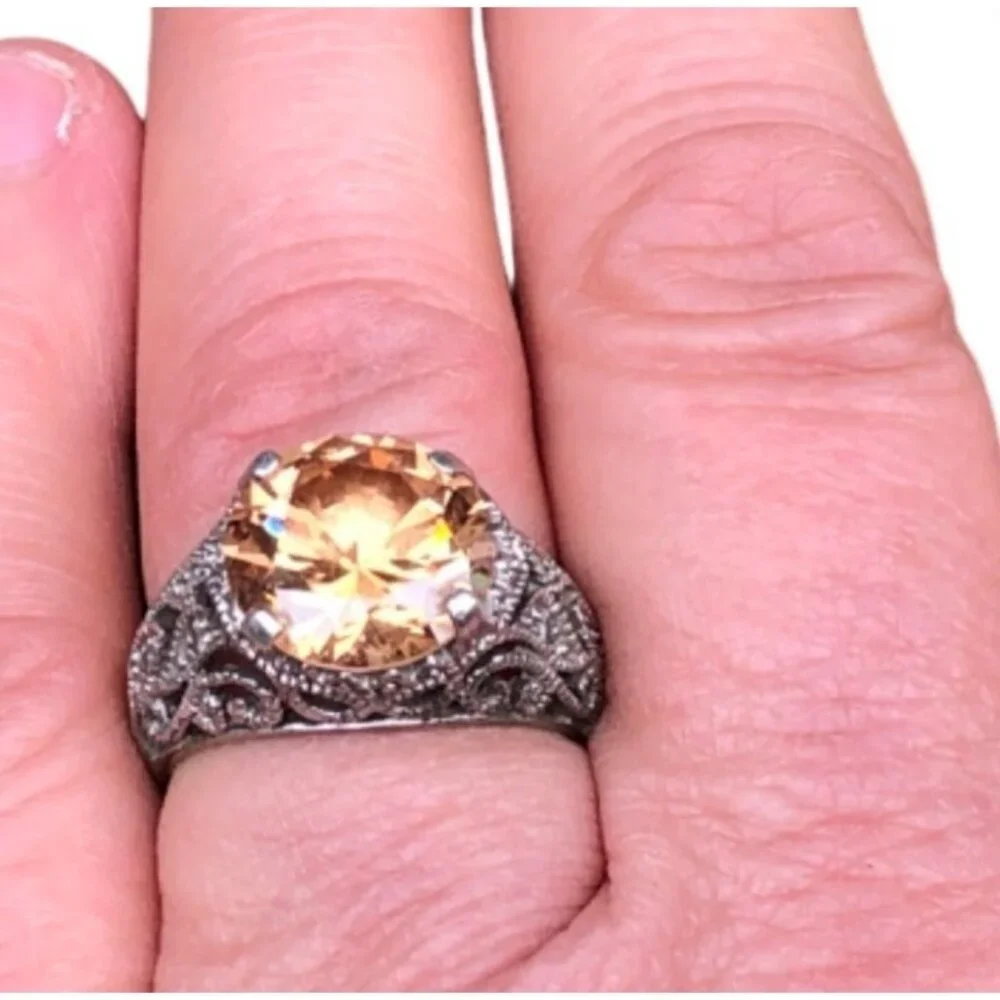 Joseph Esposito ESPO Jubilee 925 Filigree Ring w Large Round Peach CZ Sz 8.25 - Picture 1 of 9